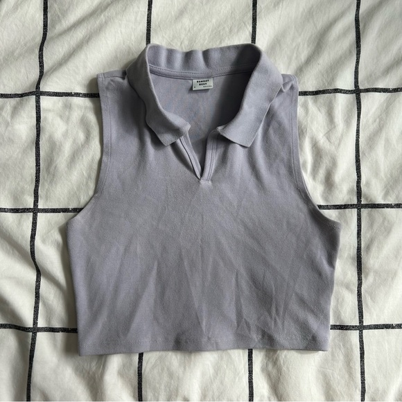 Aritzia Sunday Best Collared Cropped Tank Top Shirt Lavender Size Small - Picture 4 of 6